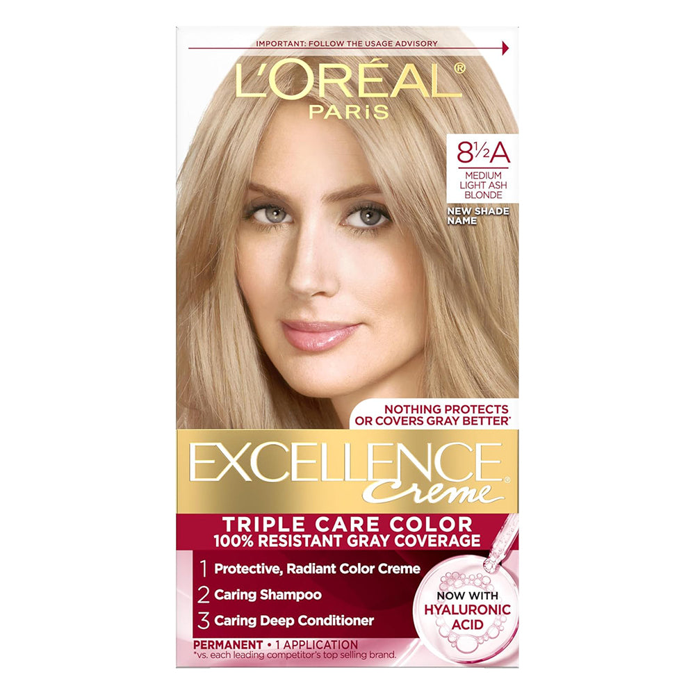 Loreal Excellence Triple Protection Hair Color Creme, 8.5A Medium Light Ash Blonde, 1 Ea